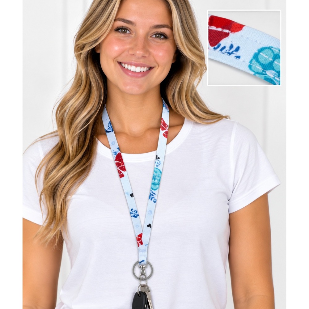 Vera Bradley Anchors Aweigh Lanyard Nautical Blue Red Key ID‎ Holder NEW